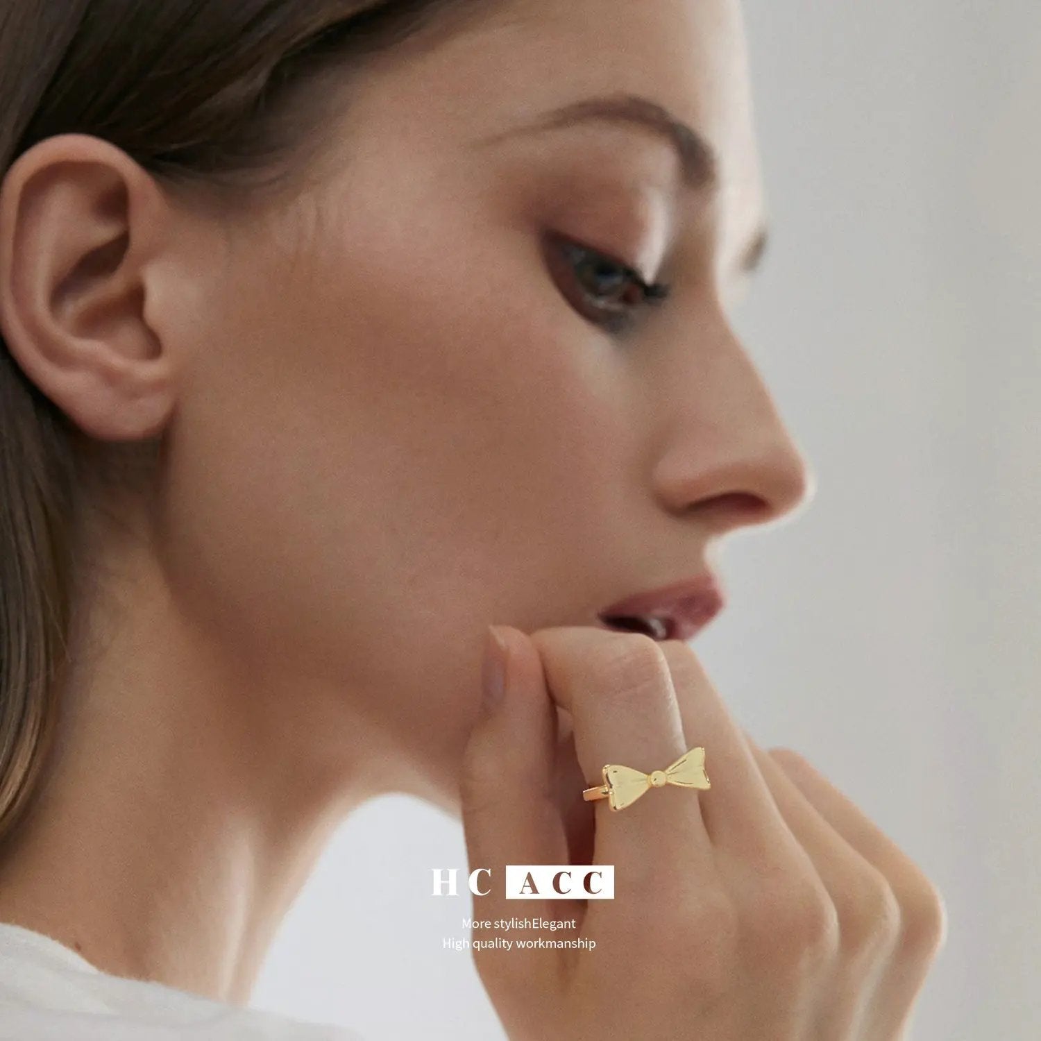 European and American style copper plated real gold bow ring opening design adjustable size fashion luxury high-end ring by Dropsure