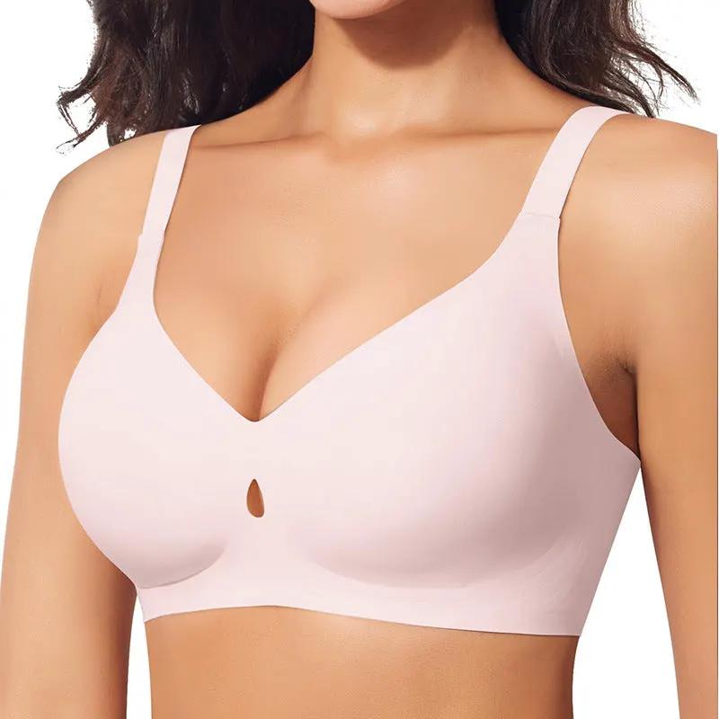 Gather without steel ring, jelly strip, big chest, fat mm, breathable, sexy, seamless underwear, women's bra by Dropsure