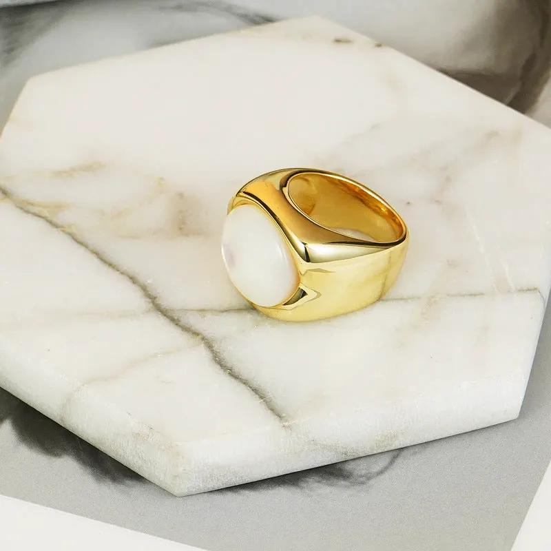 European and American Copper Plated Real Gold Hip Hop Fashionable Ring Geometric Small Fresh Cross-border Distinctive Horn Bag Ring by Dropsure