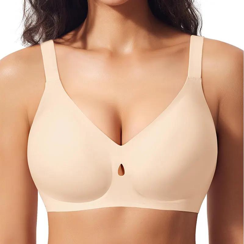 Gather without steel ring, jelly strip, big chest, fat mm, breathable, sexy, seamless underwear, women's bra by Dropsure