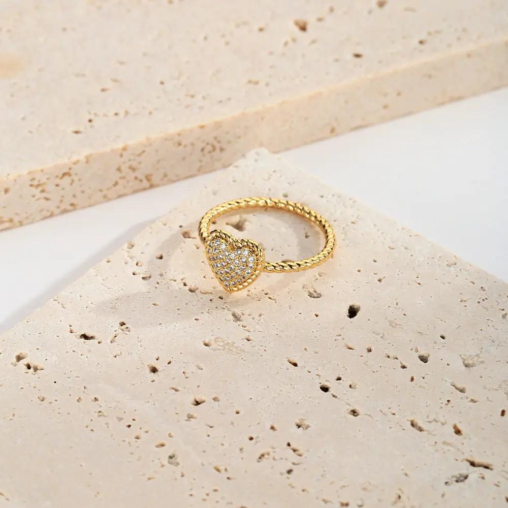 French Retro Love Ring Simple Texture Light Luxury Diamond Love Ring Copper Zircon Women's Ring Ring by Dropsure