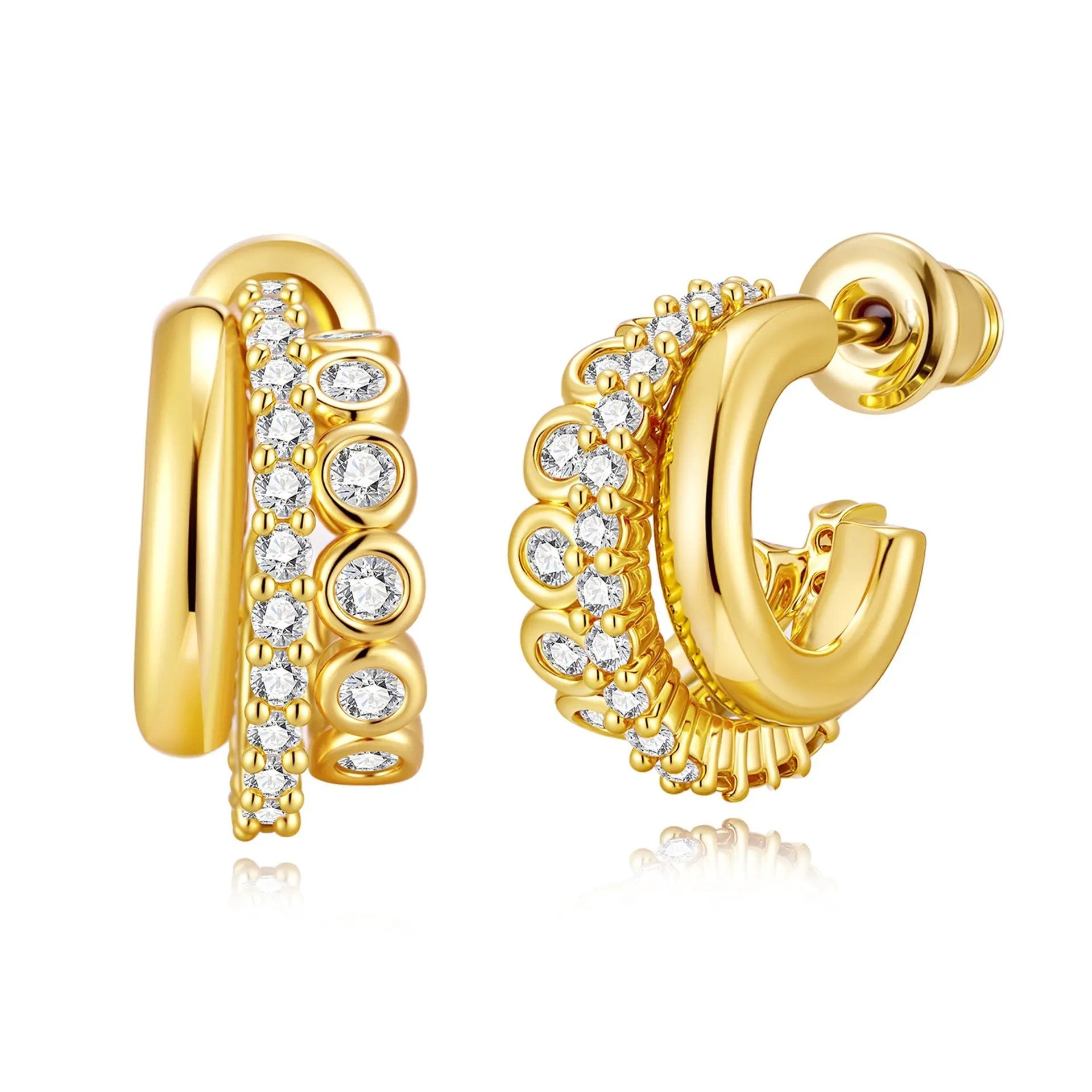 Geometric retro 18K gold earrings with a high-end European and American feel, popular earrings with micro inlaid zircon earrings and ins style earrings by Dropsure
