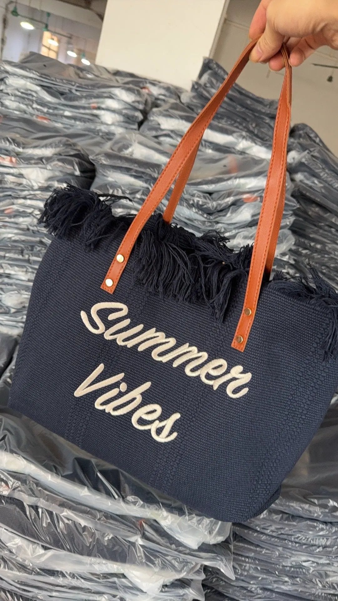 Large capacity canvas tote bag with embroidered letters, handbag for women, woven beach bag, shoulder bag by Dropsure