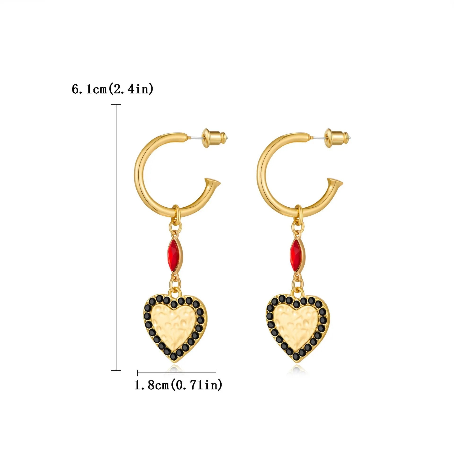 Retro black heart-shaped earrings, European and American minimalist red heart-shaped gold earrings, diamond studded high-end earrings by Dropsure