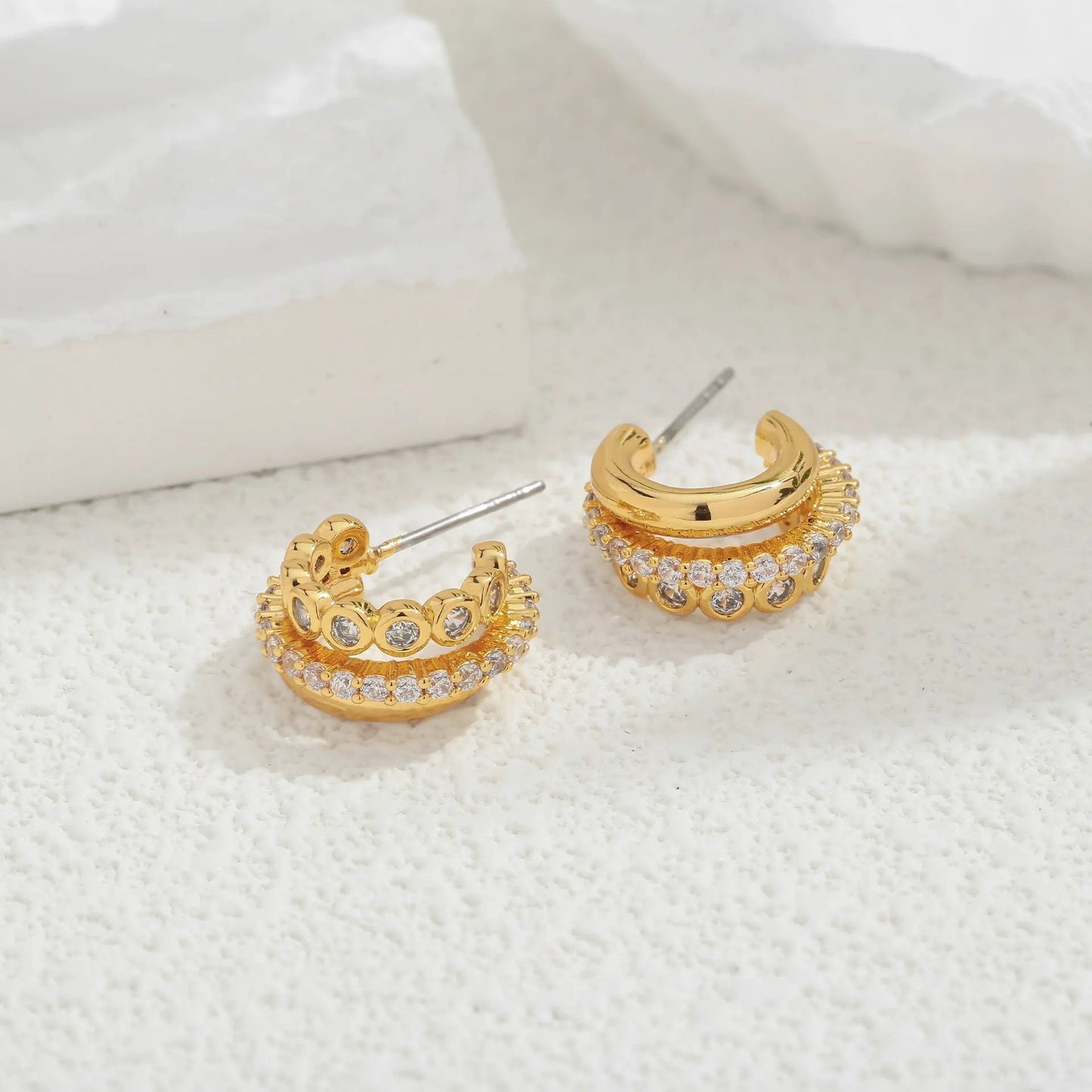Geometric retro 18K gold earrings with a high-end European and American feel, popular earrings with micro inlaid zircon earrings and ins style earrings by Dropsure