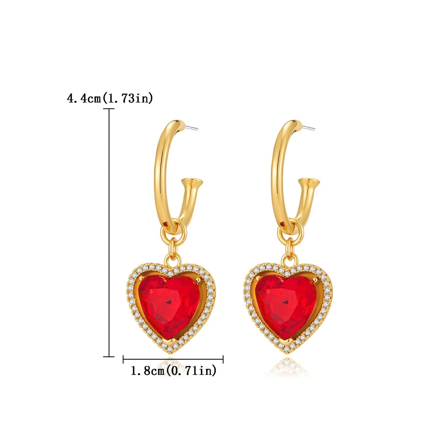 Light luxury retro red heart-shaped earrings, Herben-style noble lady's high-end and elegant ear rings, heart-shaped zircon earrings by Dropsure