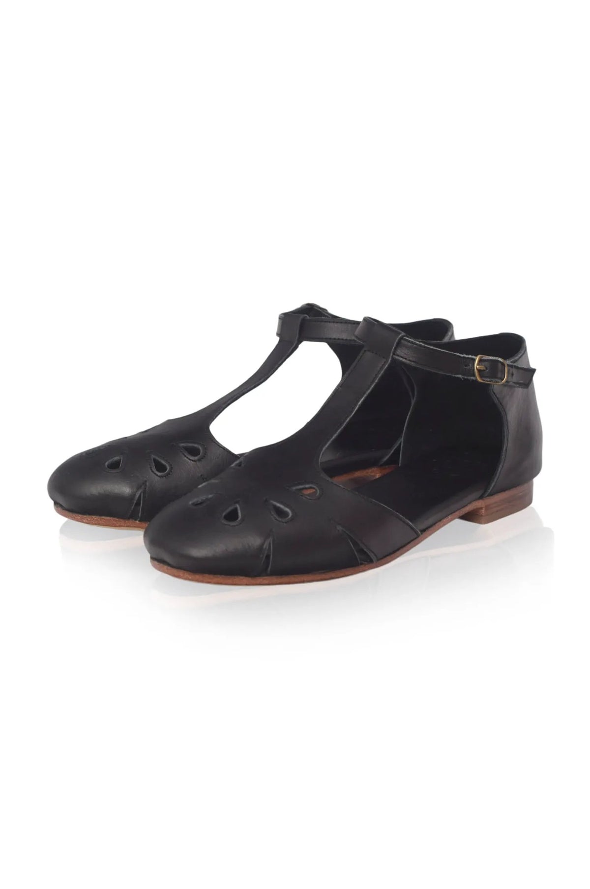 ELF Womens Premium Leather Flats With T Strap And Decorative Cutouts by ELF