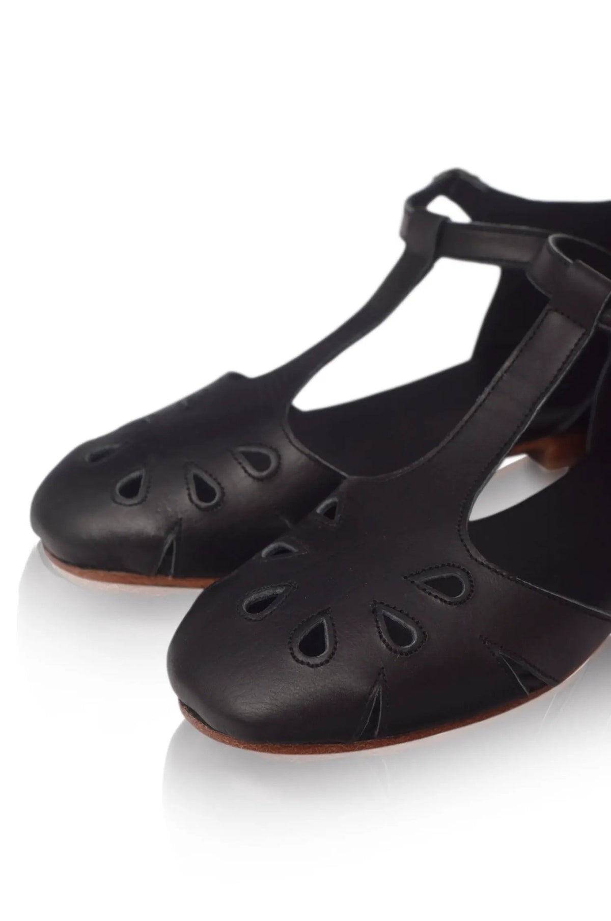 ELF Womens Premium Leather Flats With T Strap And Decorative Cutouts by ELF