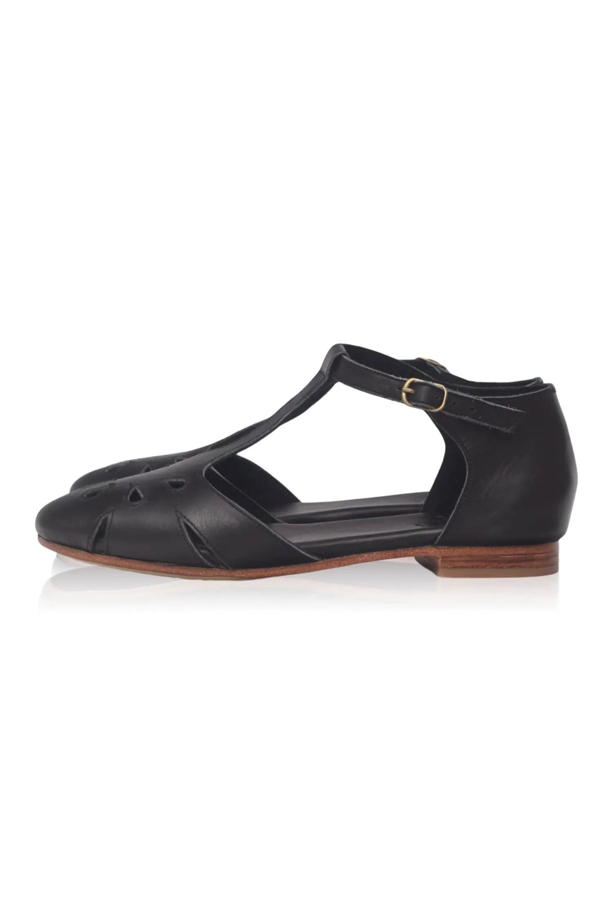 Oasis Cutout T-Strap Leather Flats by ELF