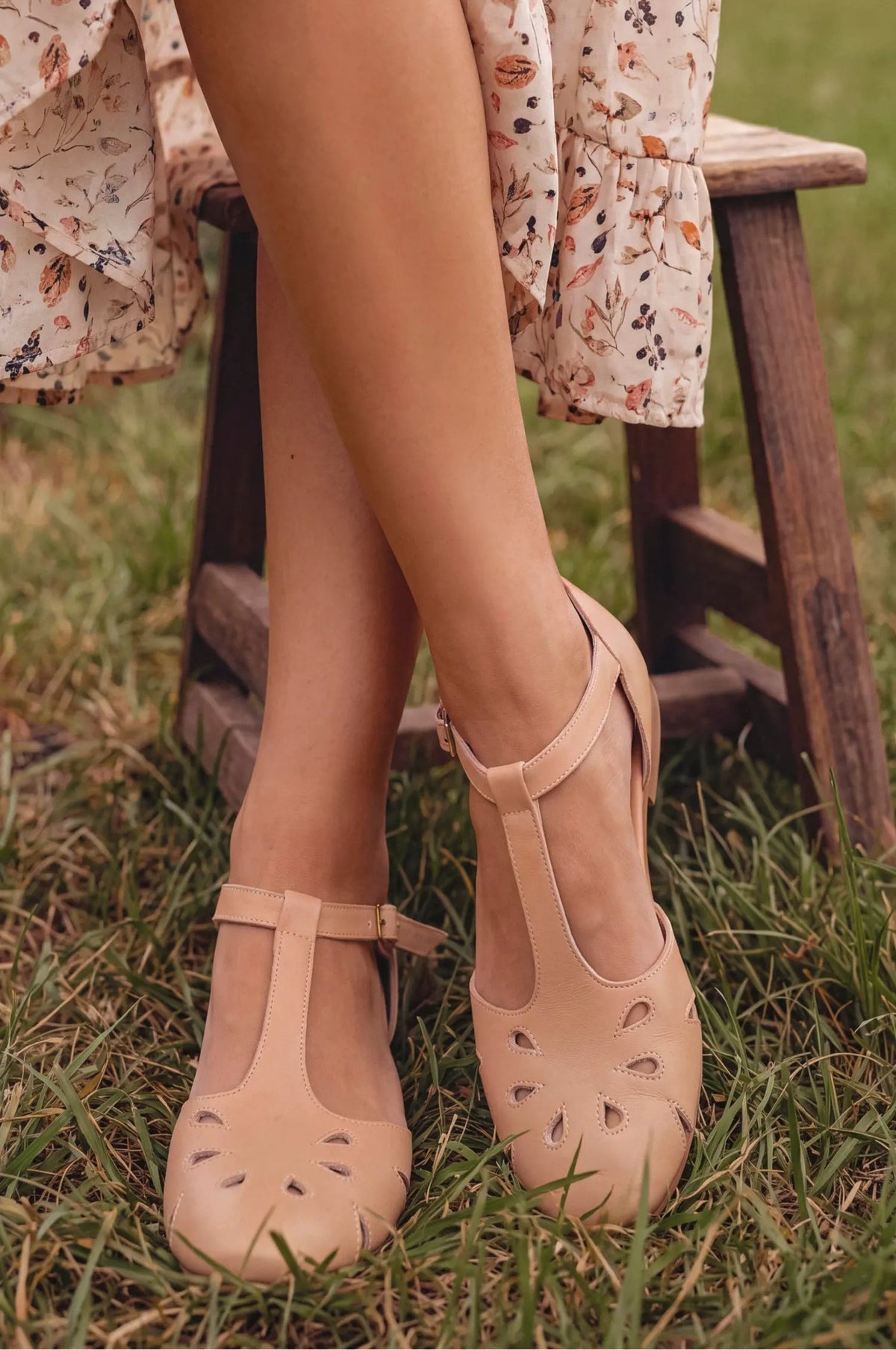 Oasis Cutout T-Strap Leather Flats by ELF
