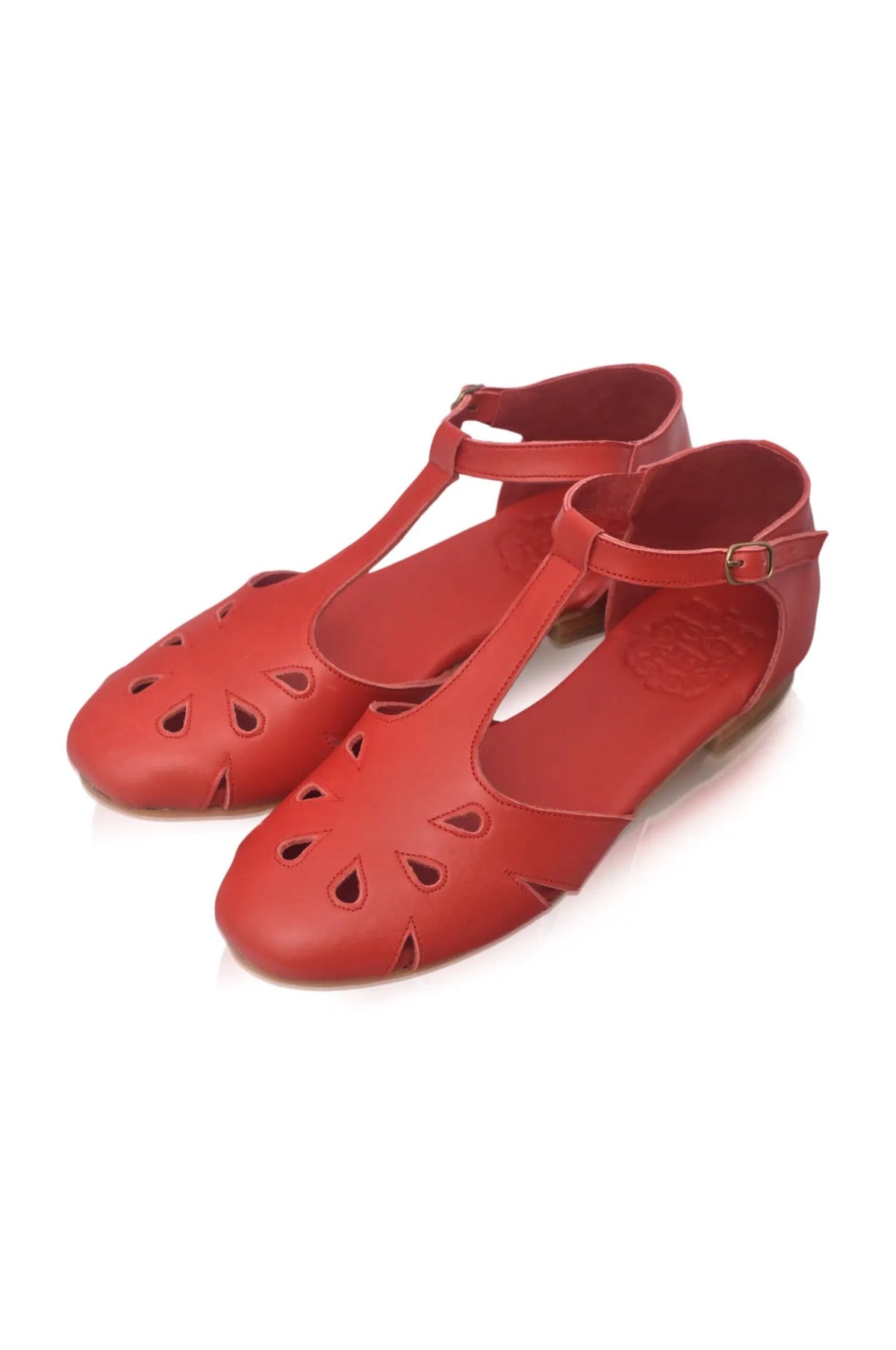 Oasis Cutout T-Strap Leather Flats by ELF