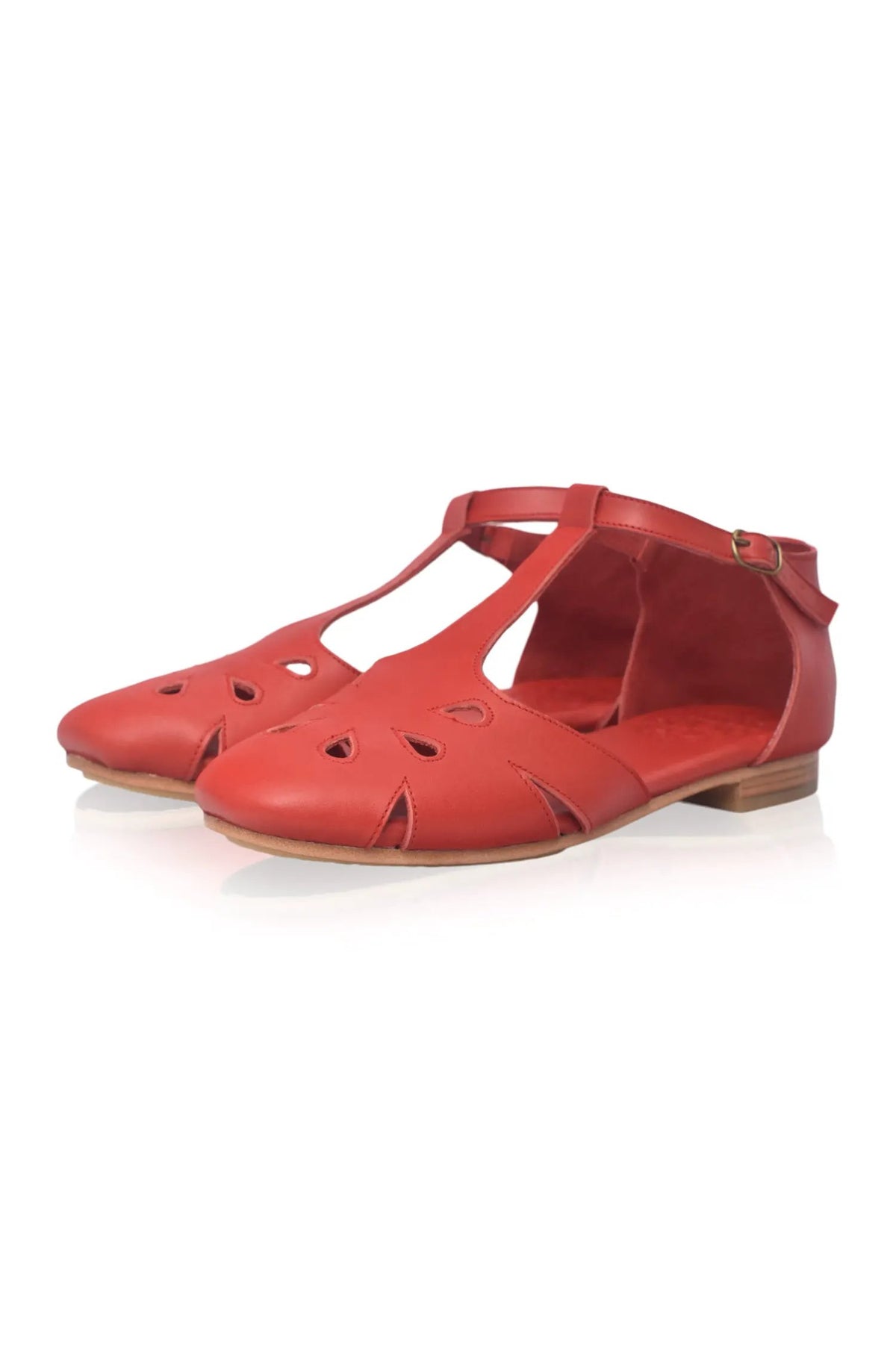 Oasis Cutout T-Strap Leather Flats by ELF