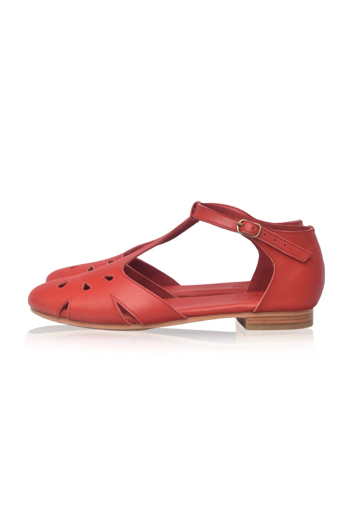 Oasis Cutout T-Strap Leather Flats by ELF