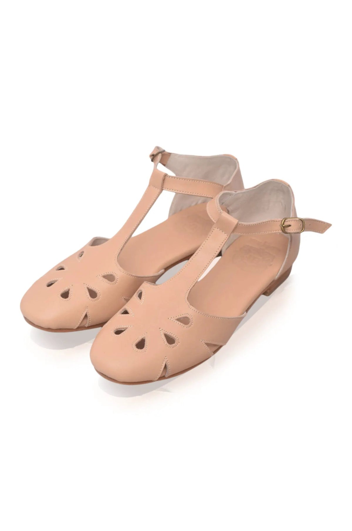 Oasis Cutout T-Strap Leather Flats by ELF