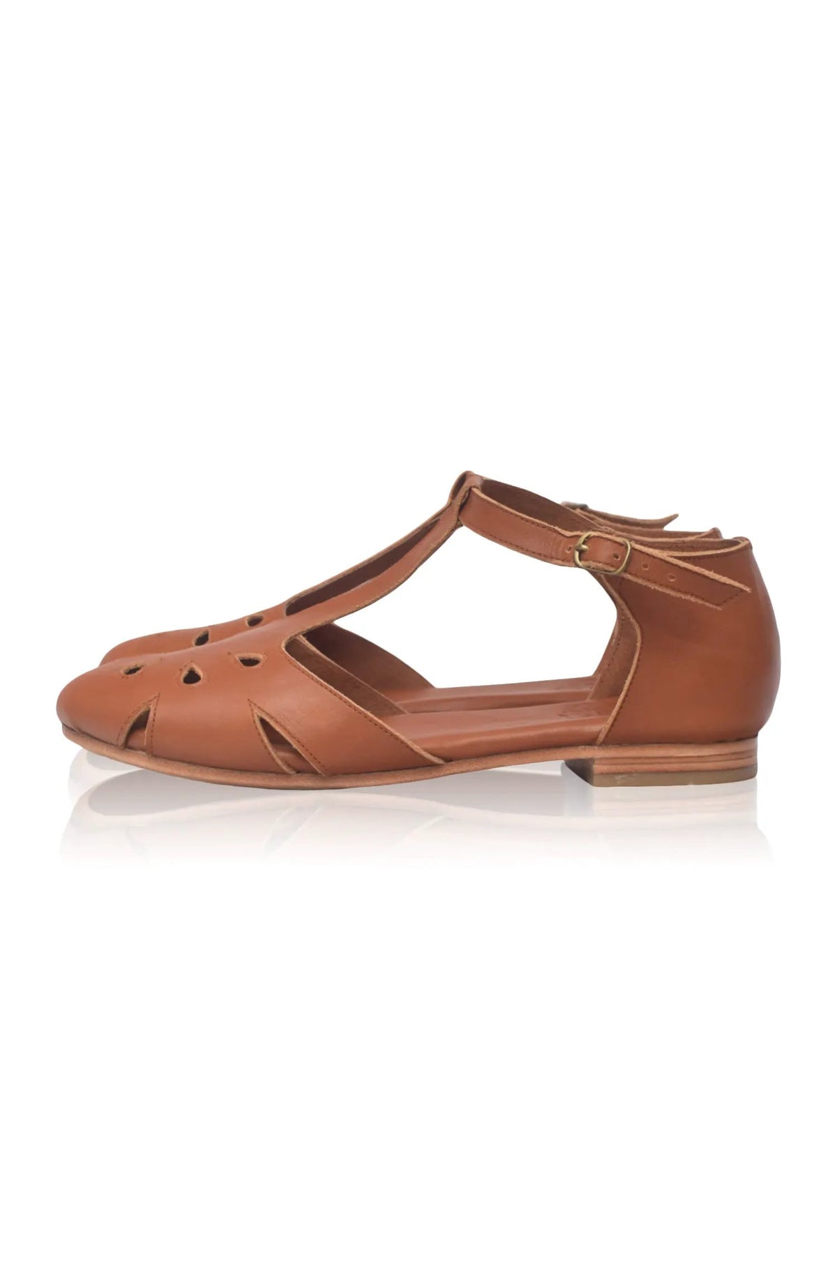 Oasis Cutout T-Strap Leather Flats by ELF