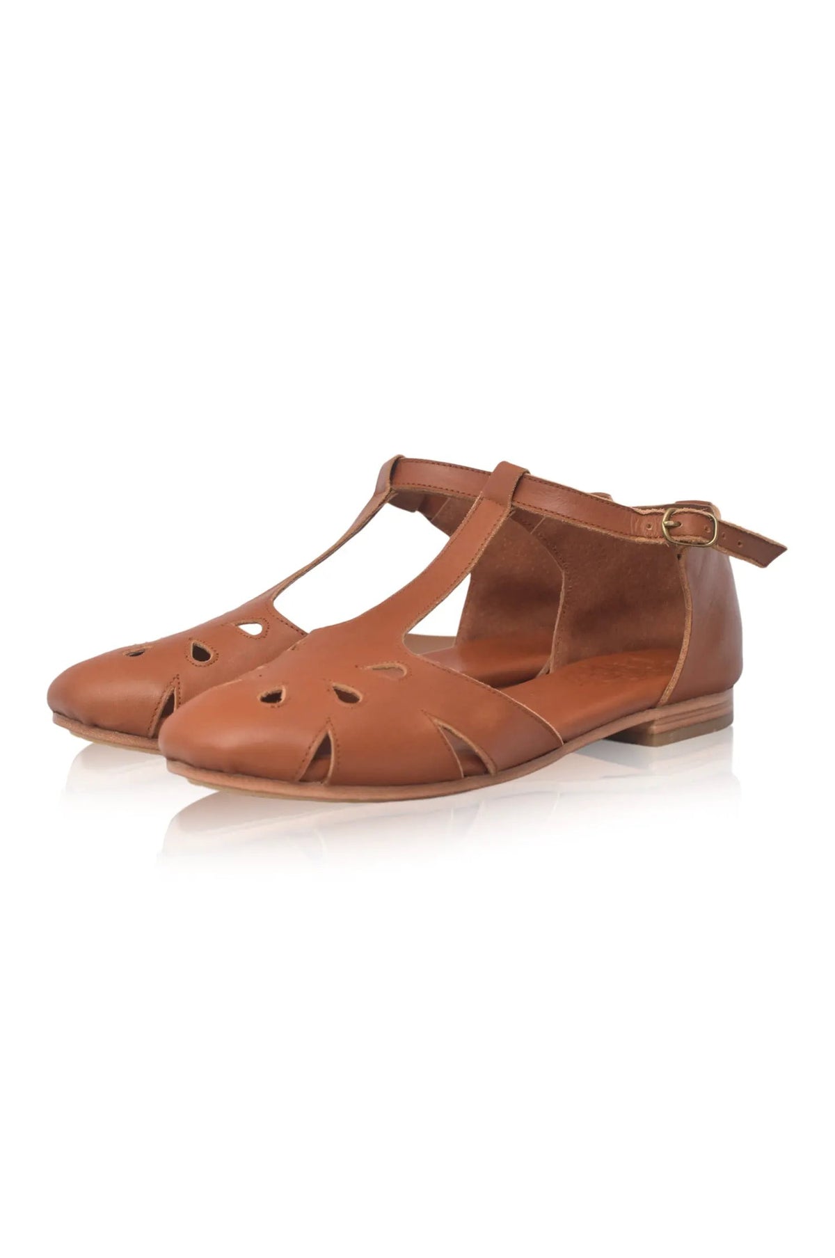 Oasis Cutout T-Strap Leather Flats by ELF