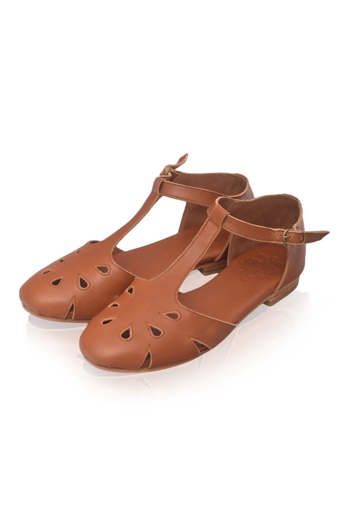 Oasis Cutout T-Strap Leather Flats by ELF