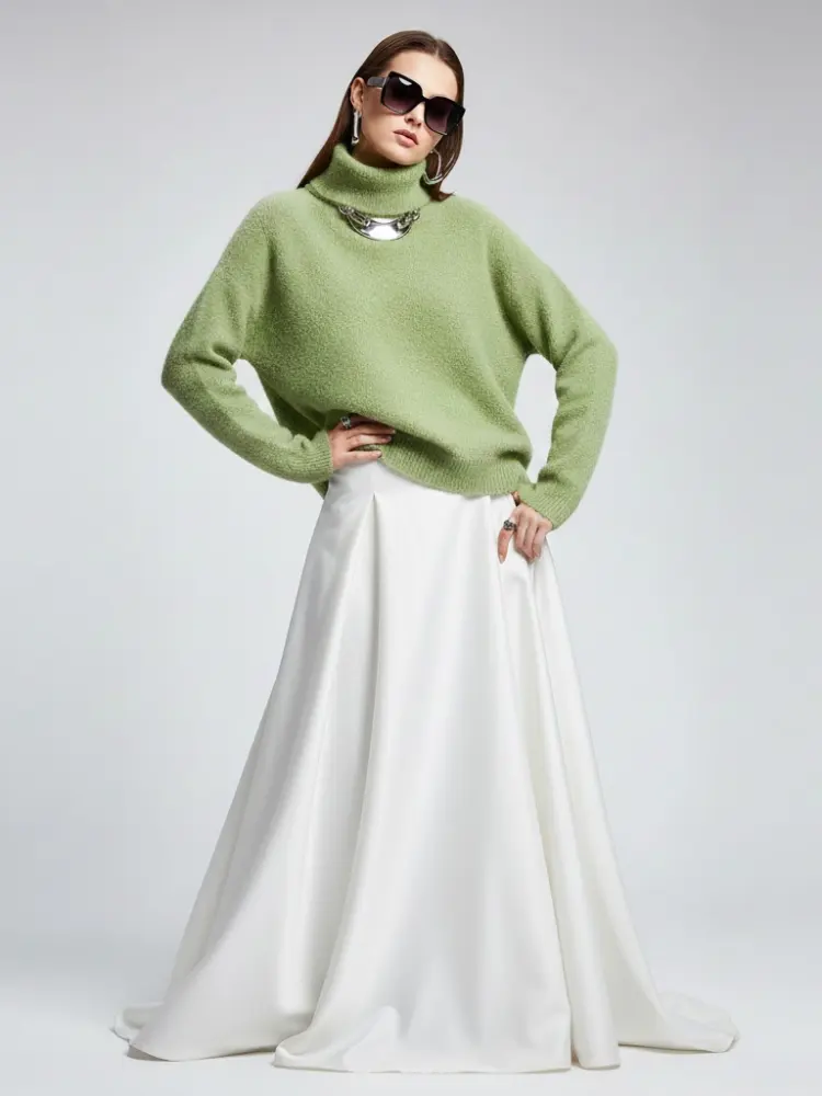 Olive Fuzzy Knit Turtleneck Sweater - WALL STREET: New Colección COUTURE in NOLITA - BYMANYC ® New York by BYMANYC ® New York