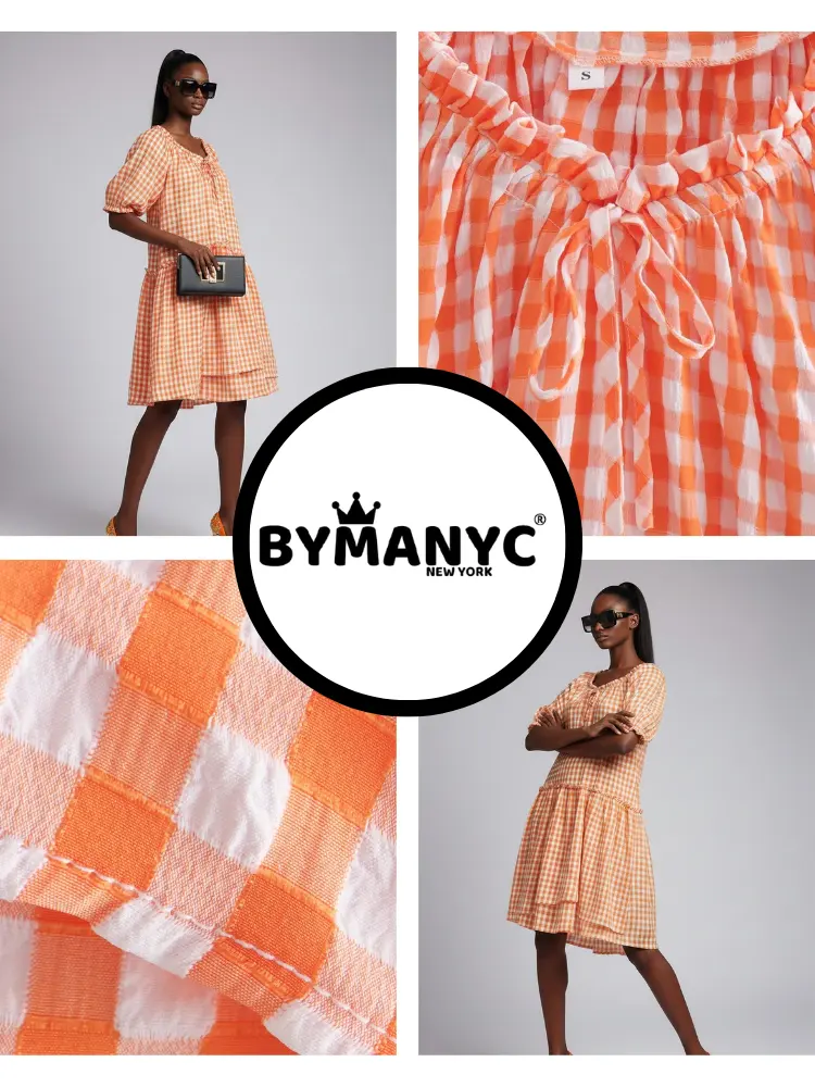Orange GREENWICH Gingham Dress Prêt-à-Porter BYMANYC ® New York by BYMANYC ® New York