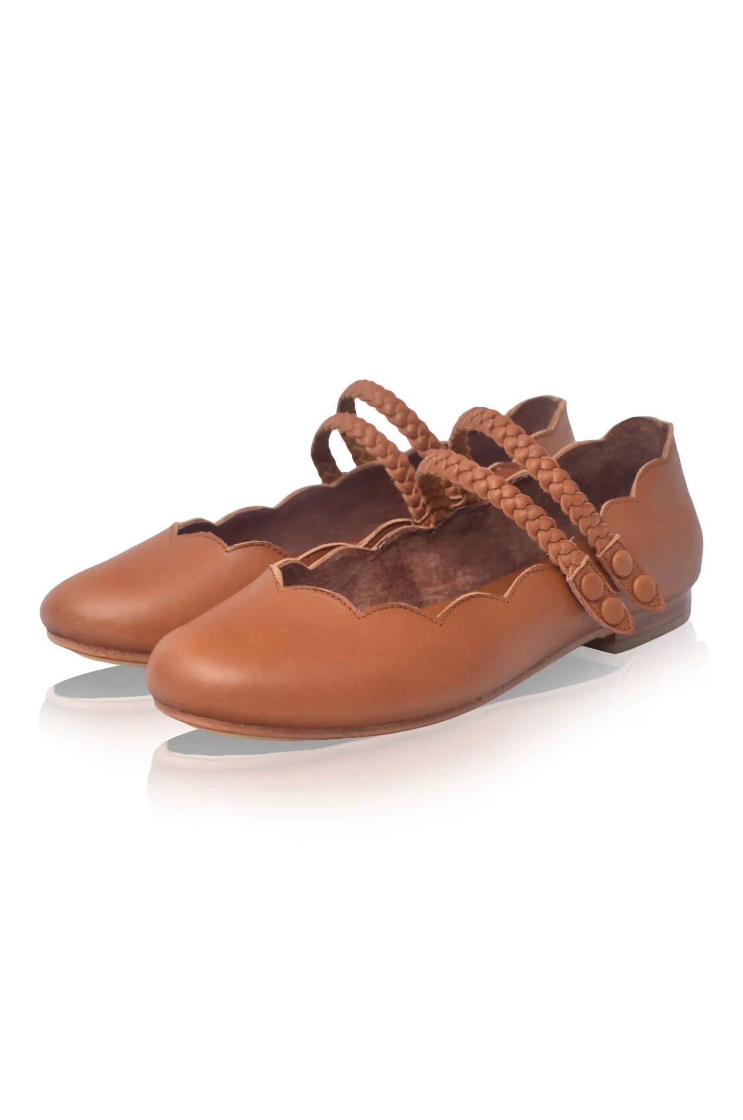 Prima Scalloped Leather Ballet Flats by ELF
