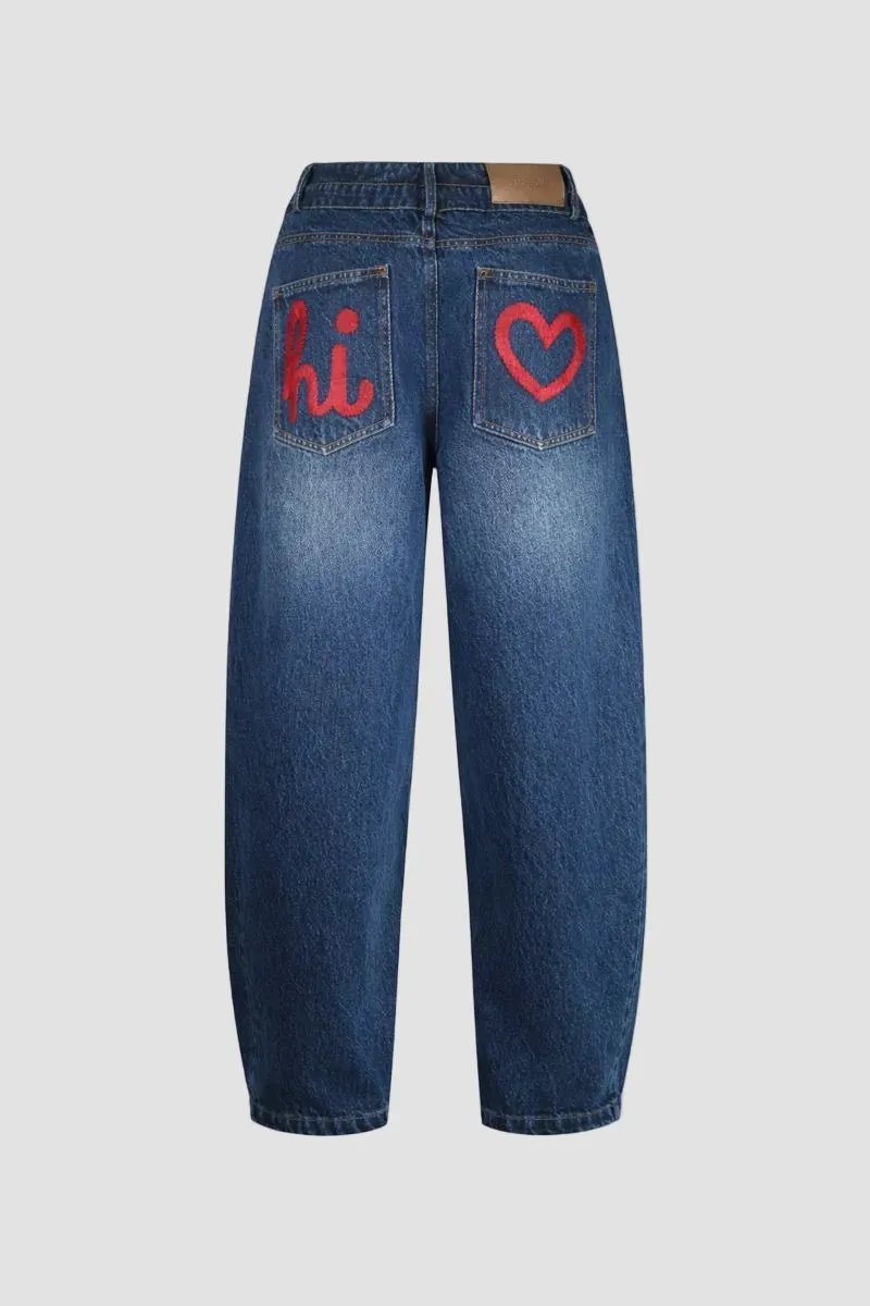Overlap Embroidered Pocket Jeans by Hideout