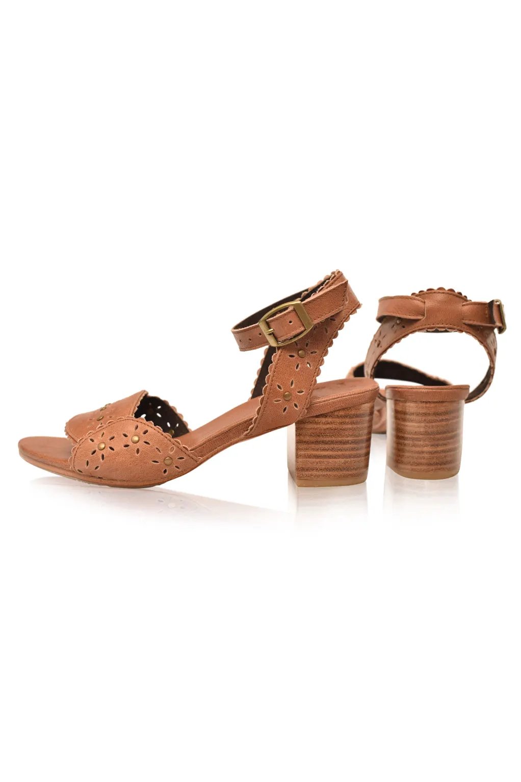 Paloma Scalloped Leather Heel Sandals by ELF