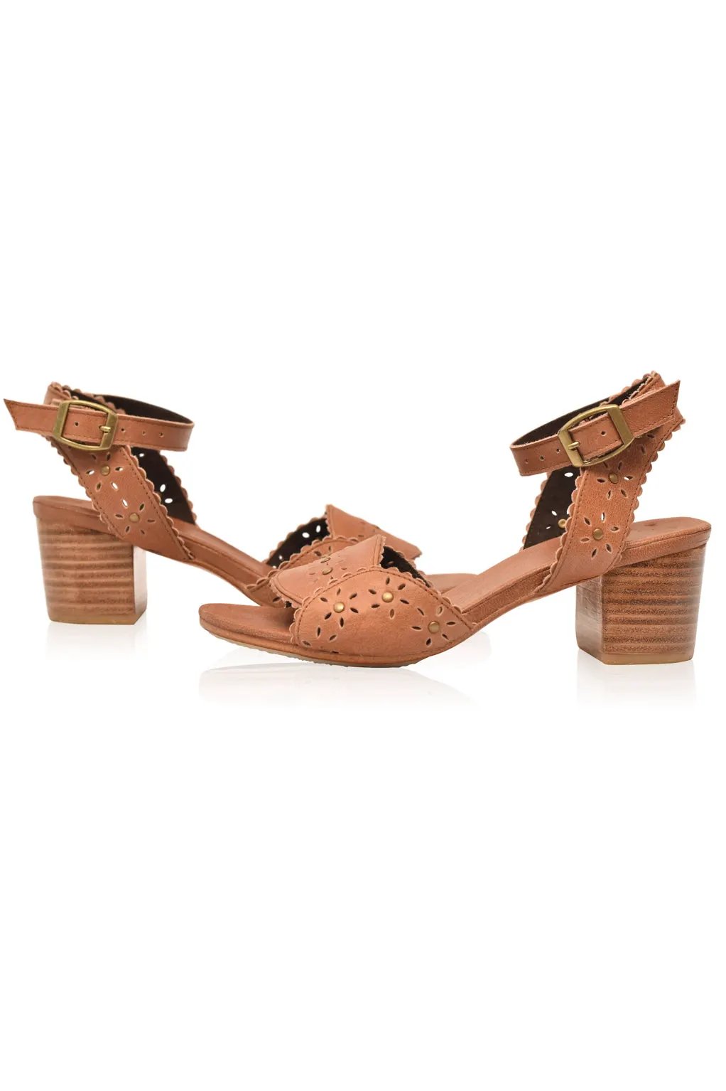 Paloma Scalloped Leather Heel Sandals by ELF