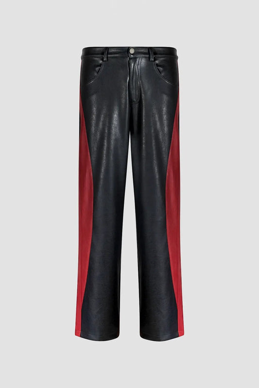 Panel Contrast Vegan Leather Pants by Hideout