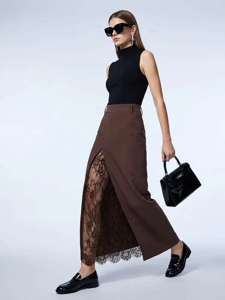 Women's Skirt Brown Maxi BYMANYC ® New York SOHO LACE SPLIT - New Collection by BYMANYC ® New York