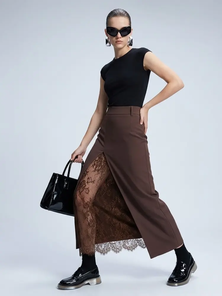 Women's Skirt Brown Maxi BYMANYC ® New York SOHO LACE SPLIT - New Collection by BYMANYC ® New York