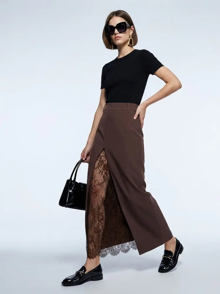 Women's Skirt Brown Maxi BYMANYC ® New York SOHO LACE SPLIT - New Collection by BYMANYC ® New York