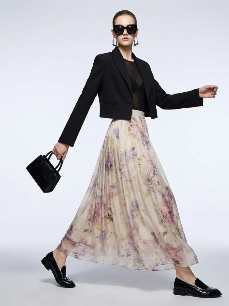 Women's Skirt Floral Tulle BYMANYC ® New York PARK AVENUE PURPLE PLEATED MIDI - New Collection by BYMANYC ® New York