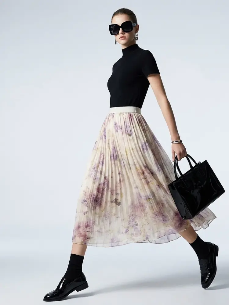 Women's Skirt Floral Tulle BYMANYC ® New York PARK AVENUE PURPLE PLEATED MIDI - New Collection by BYMANYC ® New York