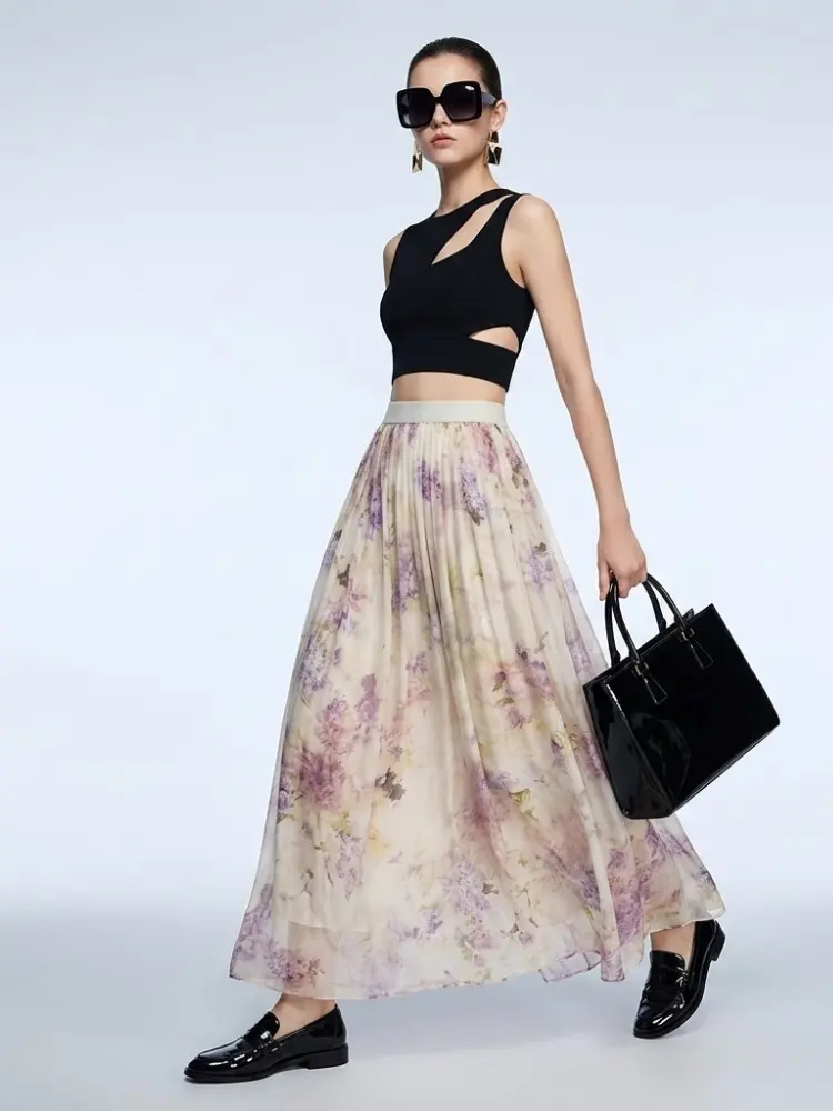 Women's Skirt Floral Tulle BYMANYC ® New York PARK AVENUE PURPLE PLEATED MIDI - New Collection by BYMANYC ® New York