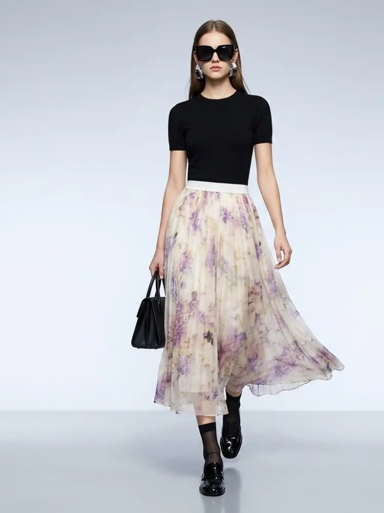 Women's Skirt Floral Tulle BYMANYC ® New York PARK AVENUE PURPLE PLEATED MIDI - New Collection by BYMANYC ® New York