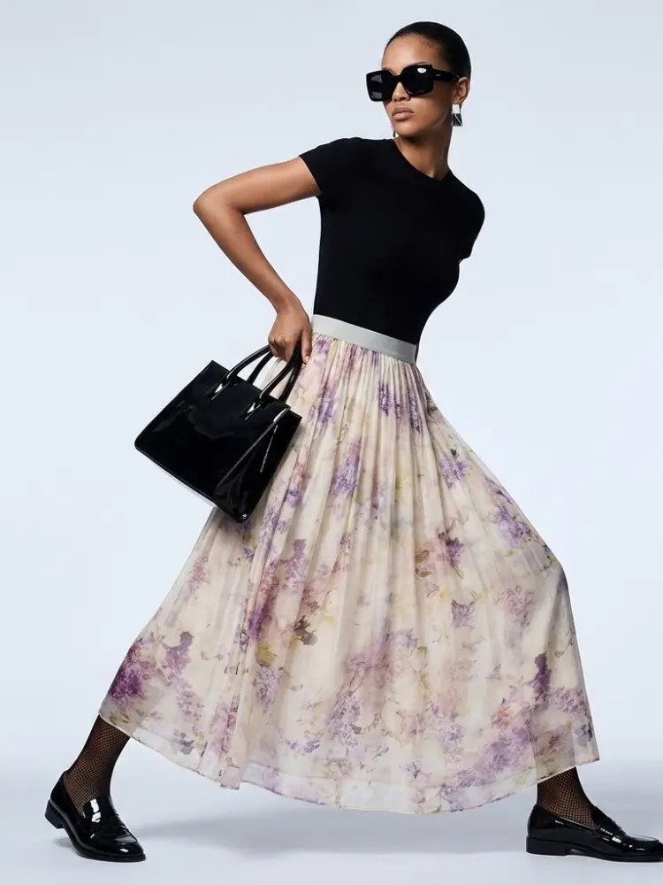 Women's Skirt Floral Tulle BYMANYC ® New York PARK AVENUE PURPLE PLEATED MIDI - New Collection by BYMANYC ® New York