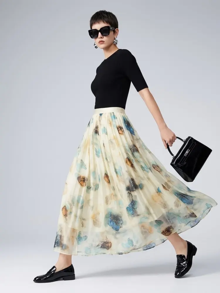 Women's Skirt Floral Silk BYMANYC ® New York HAMPTONS ABSTRACT PRINT MAXI - New Collection by BYMANYC ® New York