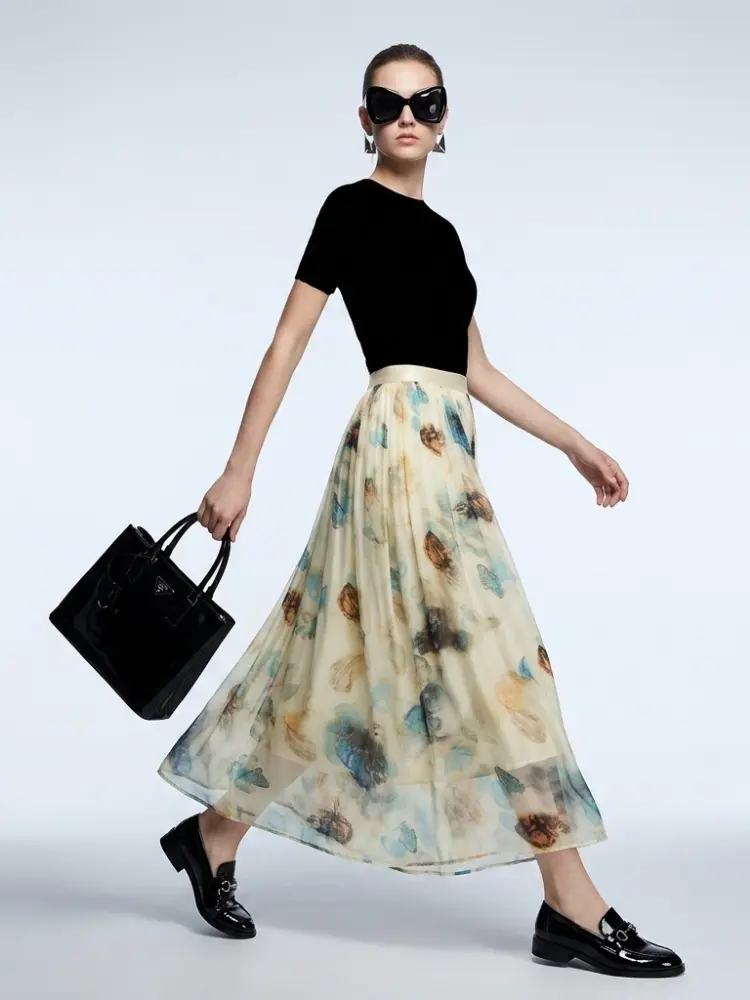Women's Skirt Floral Silk BYMANYC ® New York HAMPTONS ABSTRACT PRINT MAXI - New Collection by BYMANYC ® New York