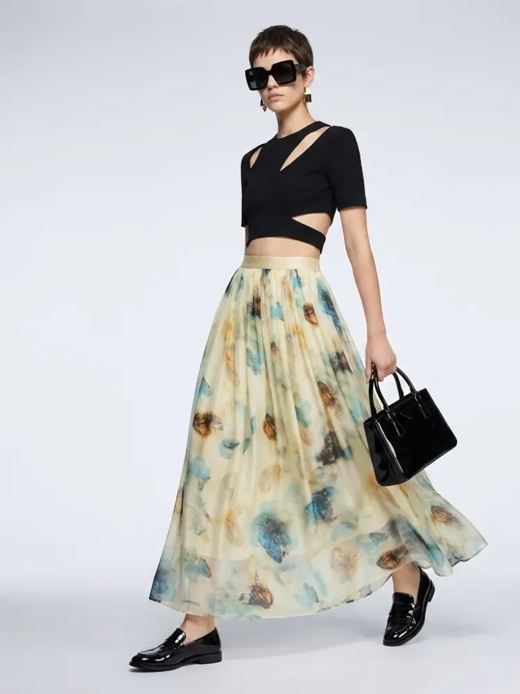 Women's Skirt Floral Silk BYMANYC ® New York HAMPTONS ABSTRACT PRINT MAXI - New Collection by BYMANYC ® New York