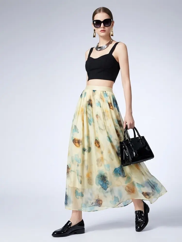 Women's Skirt Floral Silk BYMANYC ® New York HAMPTONS ABSTRACT PRINT MAXI - New Collection by BYMANYC ® New York