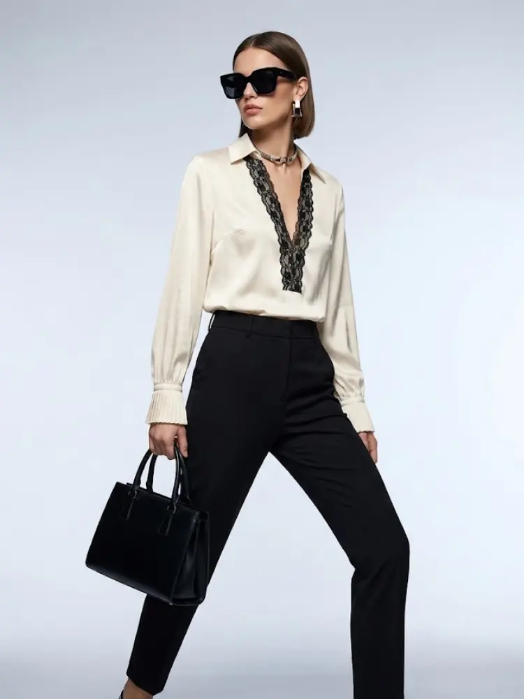 Women's Blouse Silk Satin BYMANYC ® New York SOHO LACE V-NECK - New Collection by BYMANYC ® New York