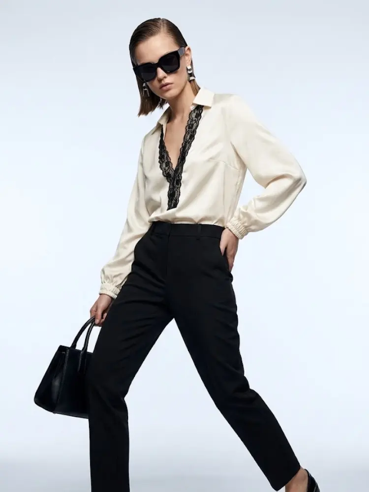 Women's Blouse Silk Satin BYMANYC ® New York SOHO LACE V-NECK - New Collection by BYMANYC ® New York