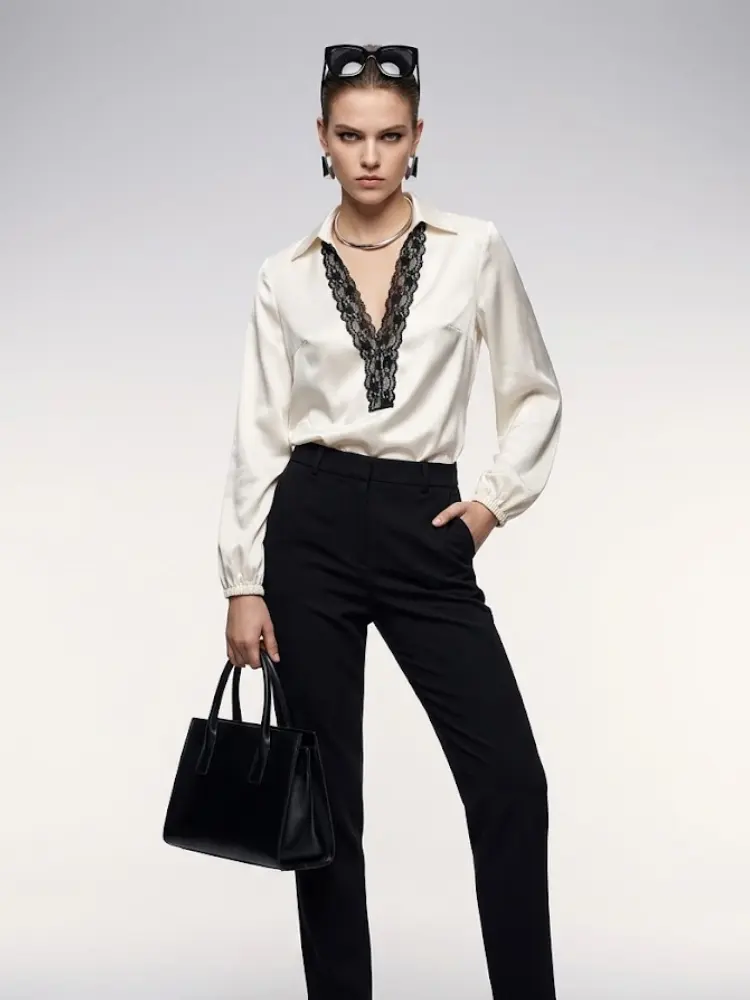 Women's Blouse Silk Satin BYMANYC ® New York SOHO LACE V-NECK - New Collection by BYMANYC ® New York