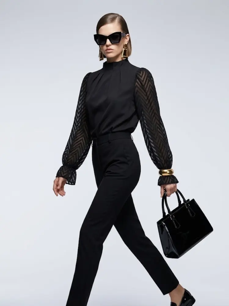 Women's Blouse High Neck BYMANYC ® New York SOHO BLACK CHEVRON - New Collection by BYMANYC ® New York