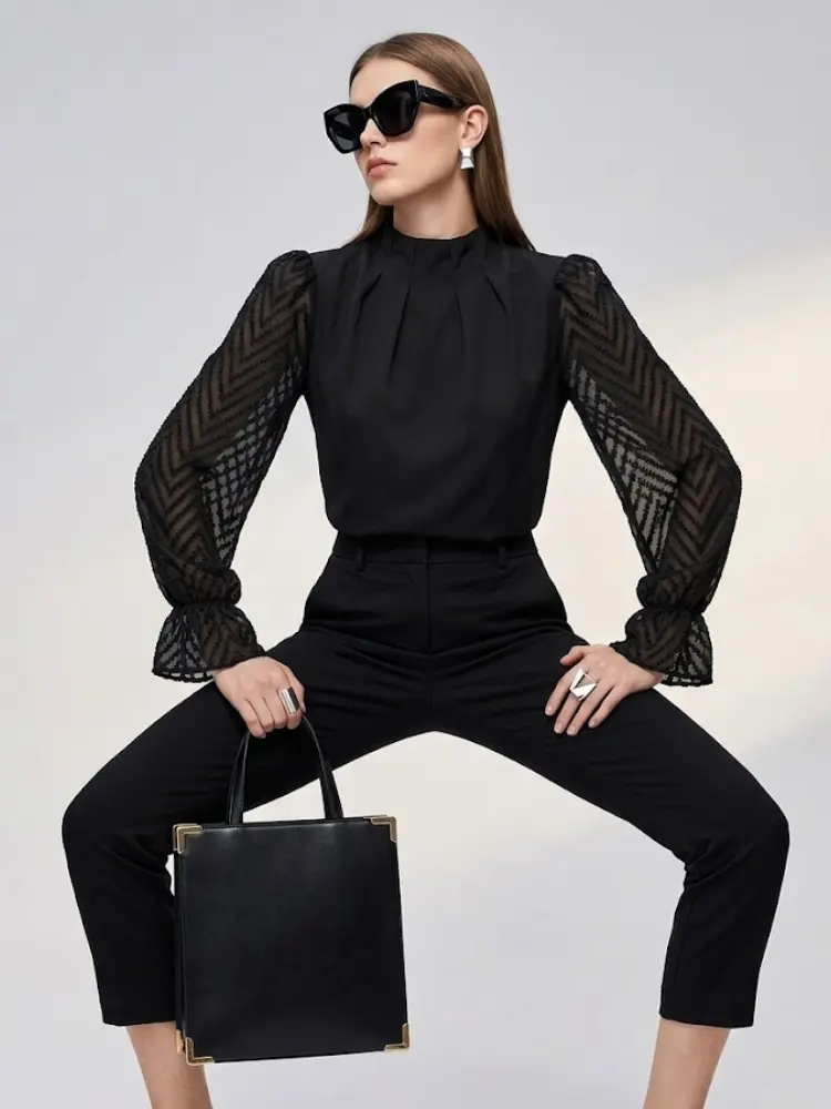 Women's Blouse High Neck BYMANYC ® New York SOHO BLACK CHEVRON - New Collection by BYMANYC ® New York