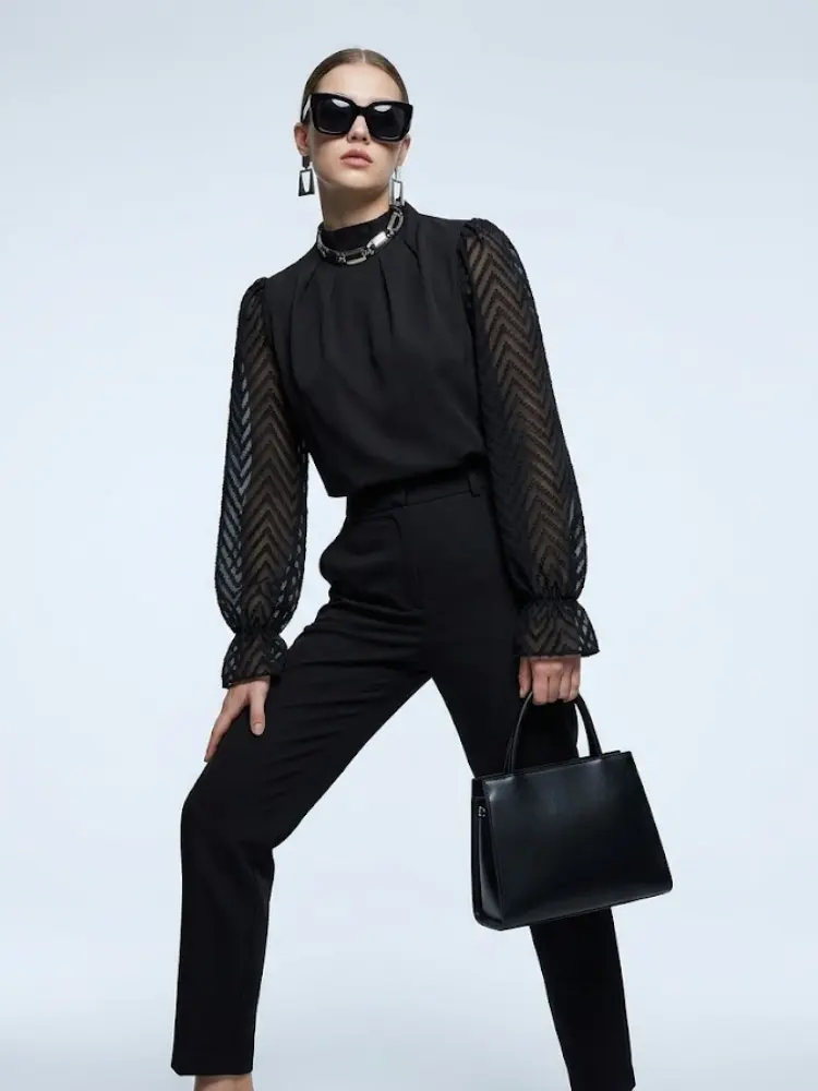 Women's Blouse High Neck BYMANYC ® New York SOHO BLACK CHEVRON - New Collection by BYMANYC ® New York