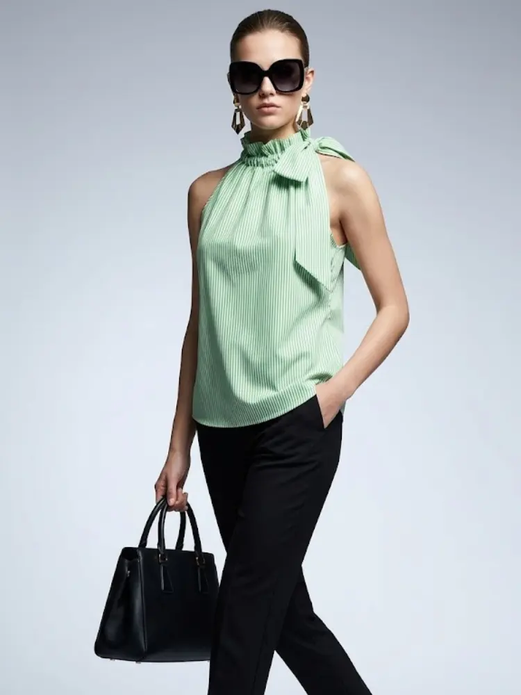 Women's Top High Neck Halter BYMANYC ® New York HAMPTONS GREEN STRIPE - New Collection by BYMANYC ® New York