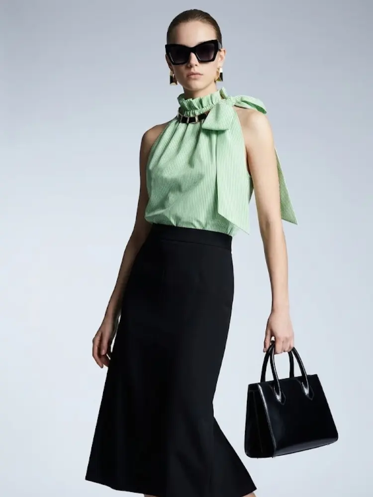 Women's Top High Neck Halter BYMANYC ® New York HAMPTONS GREEN STRIPE - New Collection by BYMANYC ® New York