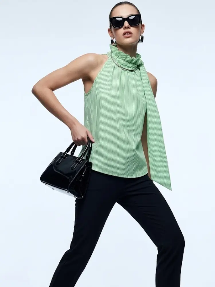 Women's Top High Neck Halter BYMANYC ® New York HAMPTONS GREEN STRIPE - New Collection by BYMANYC ® New York