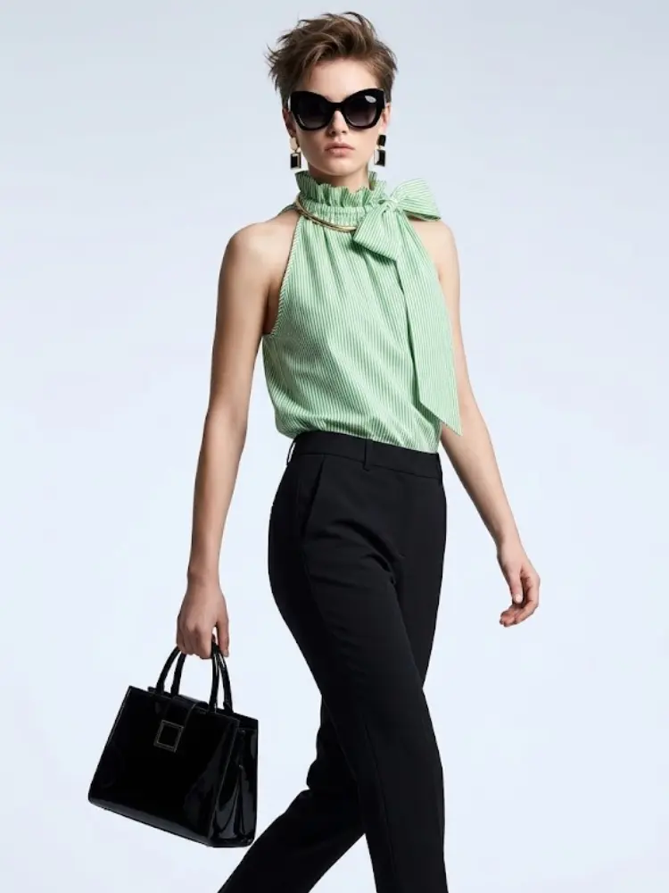 Women's Top High Neck Halter BYMANYC ® New York HAMPTONS GREEN STRIPE - New Collection by BYMANYC ® New York